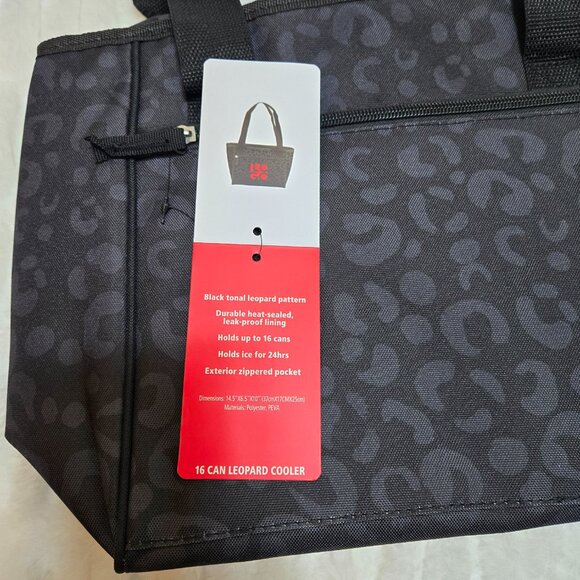 Insulated Leopard Black Bag Cooler Tote Holds (16) 12 Ounce Cans (NWT) Brand New - Picture 5 of 7